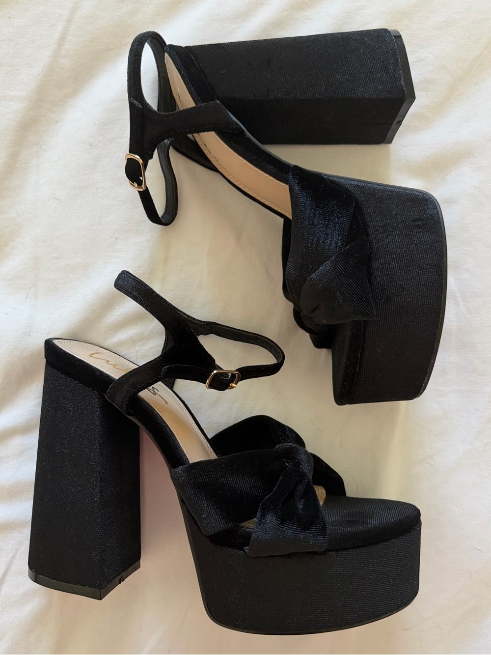Lulu's Black Velvet Platform Knot Block Heels